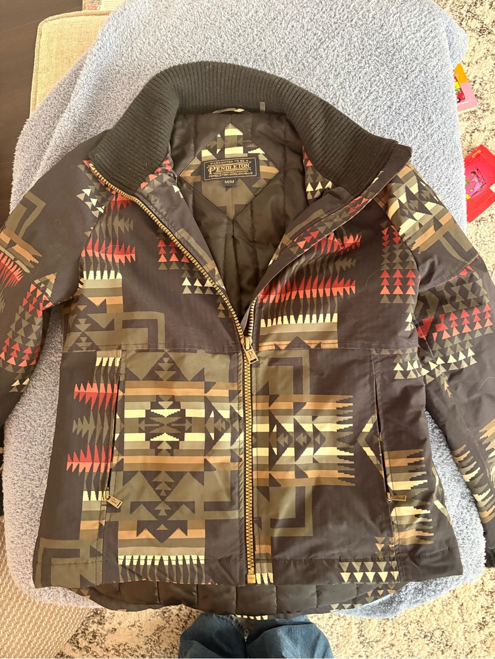 Pendleton Brown Jacket with Red and Tan Geometric Print